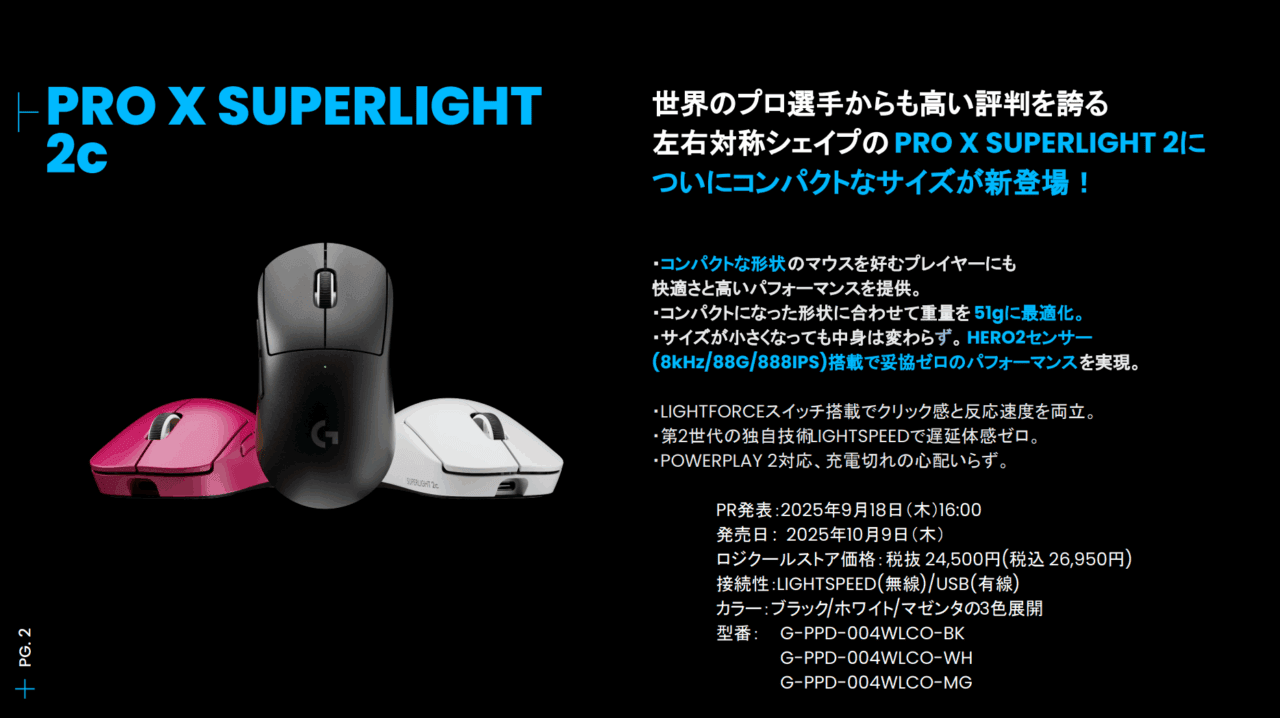 ロジクールG、新製品10モデルを発表 ─ 51gの小型マウス「PRO X