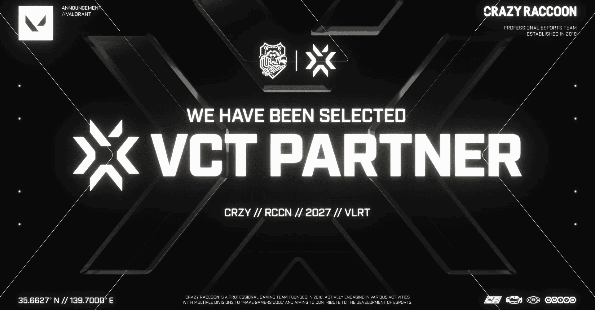 Crazy RaccoonがVCT 2027のパートナーチーム入りを正式発表 ─ 2023年の落選から4年、ZETAとともにPacific参戦へ